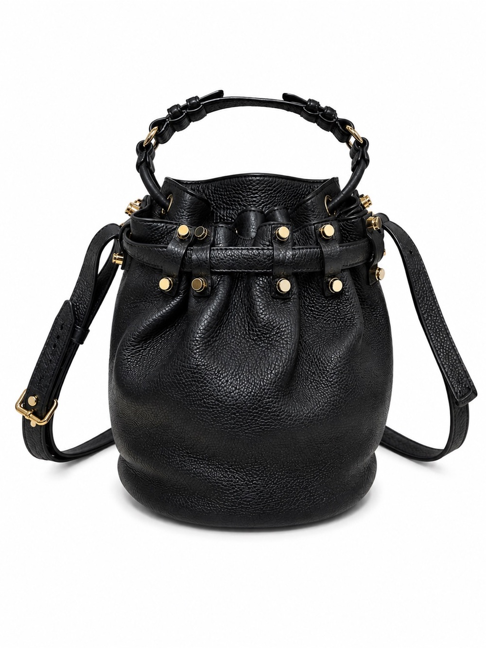 Alexander Wang Diego Black Pebbled Leather Studded Bucket Crossbody Bag